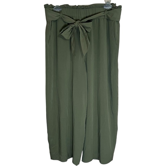 J.Crew Point Sur Olive Green Wide Leg Crop Pants Minimalist Belt Pockets Size 10 - Picture 2 of 10